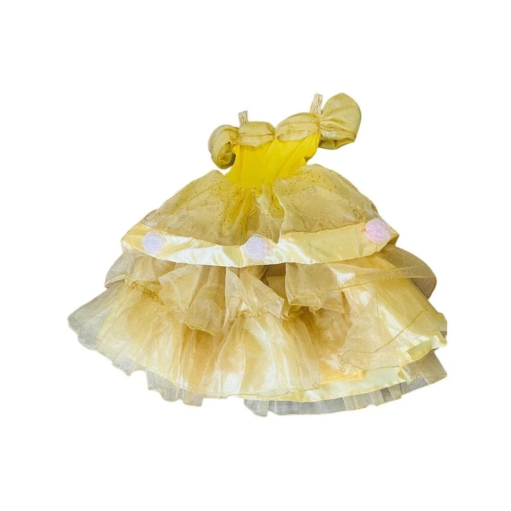Disney Store Belle Princess Costume Dress Girls 2XS Gold Long Glitter